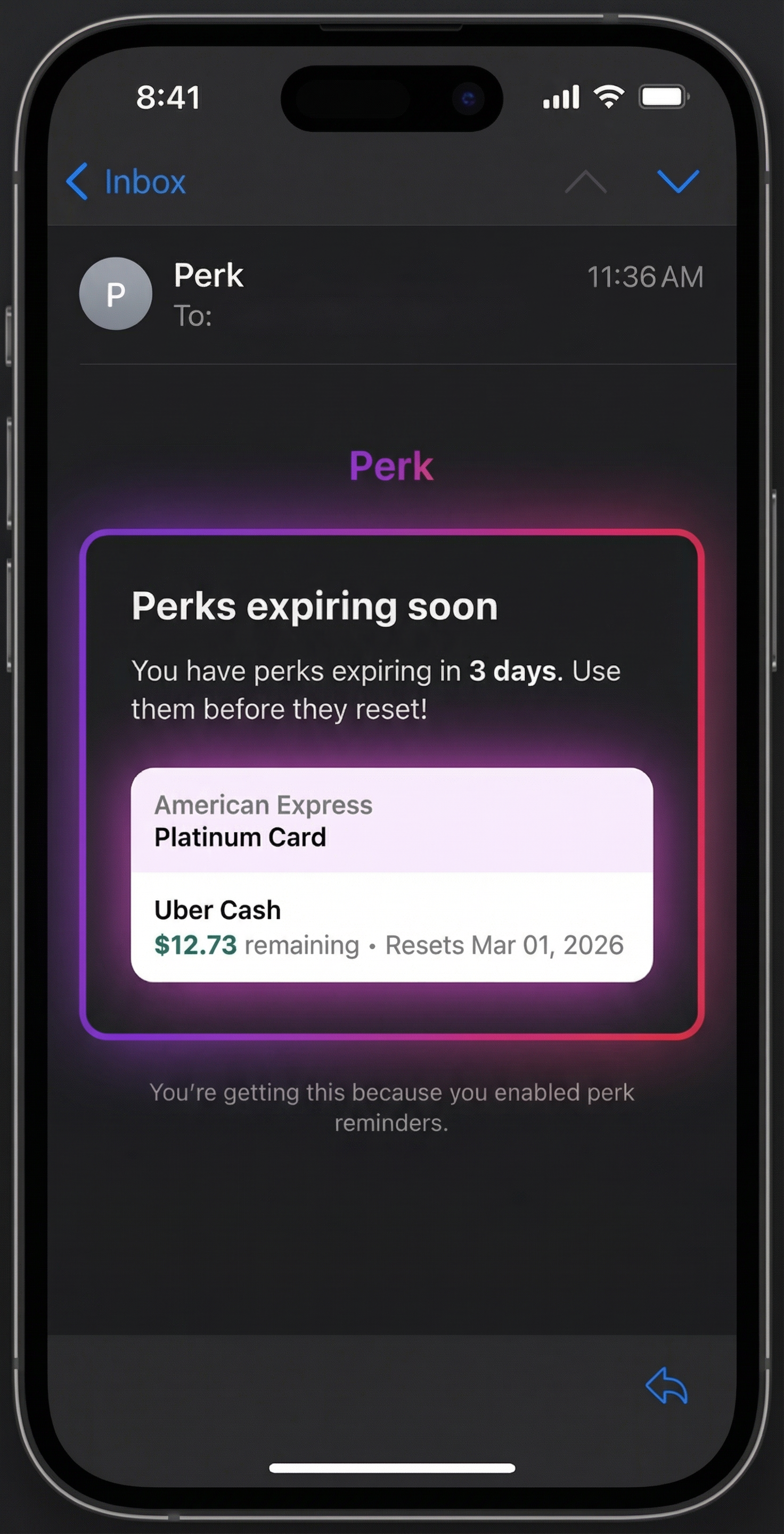 Smart reminder email preview on iPhone
