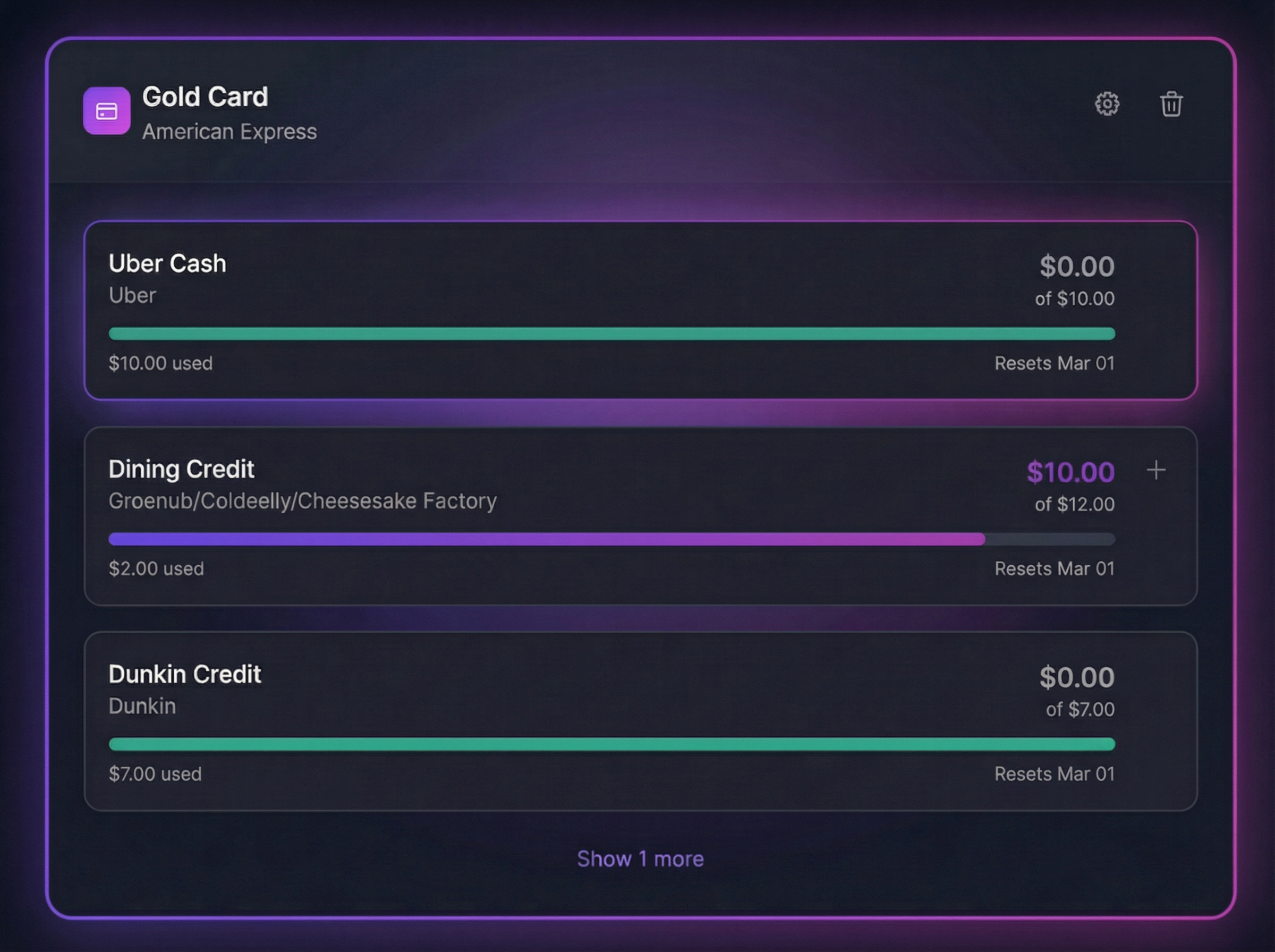 Highlighted card with perks